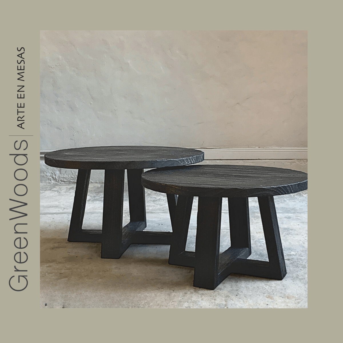 Mesa de centro Kaen redonda en madera carbonizada negra | Greenwoods